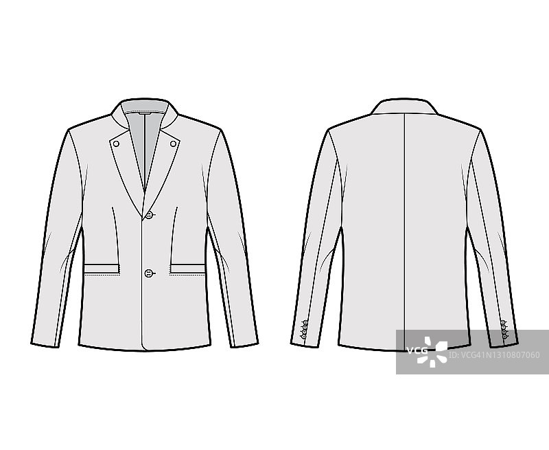 提洛尔夹克燕尾服技术时尚插图与长袖，立领翻领，贴边口袋。平的奥地利图片素材