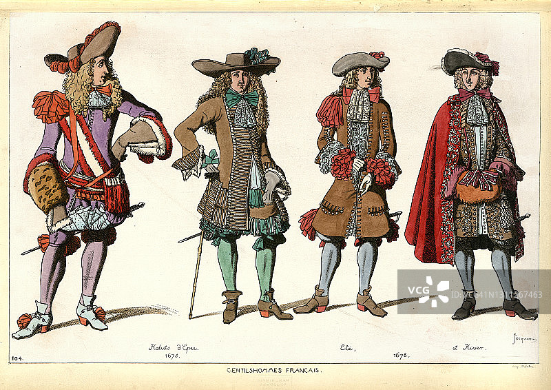 法国17世纪晚期的绅士冬夏时装图片素材