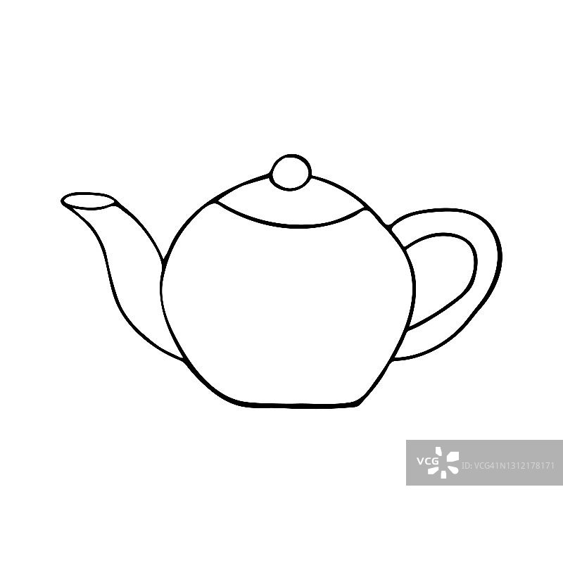 手绘茶壶插图矢量。矢量茶壶插图涂鸦。手绘茶壶图标矢量。茶壶的图标图片素材