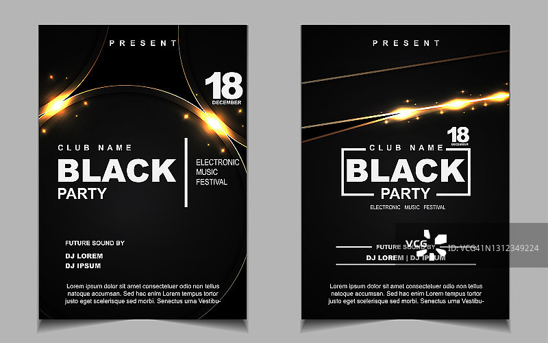 豪华之夜舞会音乐布局封面设计模板背景与优雅的黑色和金色风格。光电式矢量图片素材