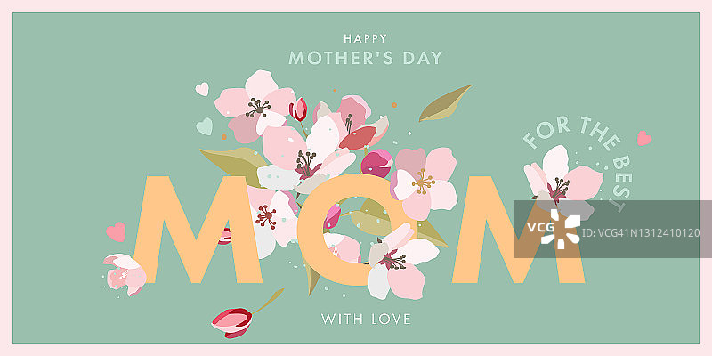 母亲节贺卡与春天的花朵在柔和的颜色和时尚的文字排版。母亲节现代设计模板图片素材
