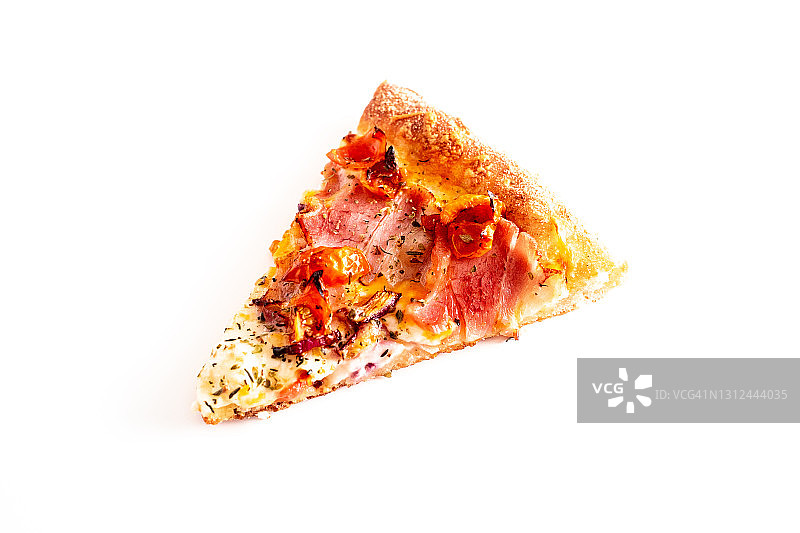 一块干酪意面披萨孤立在白色背景上图片素材