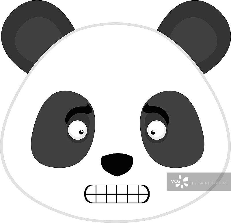 矢量表情插图卡通熊猫的头与一个快乐的表情，微笑显示所有他的牙齿图片素材