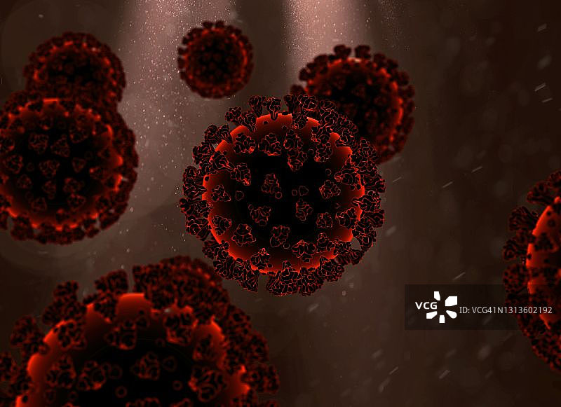 近距离观察冠状病毒分子在血流中的概念图片素材