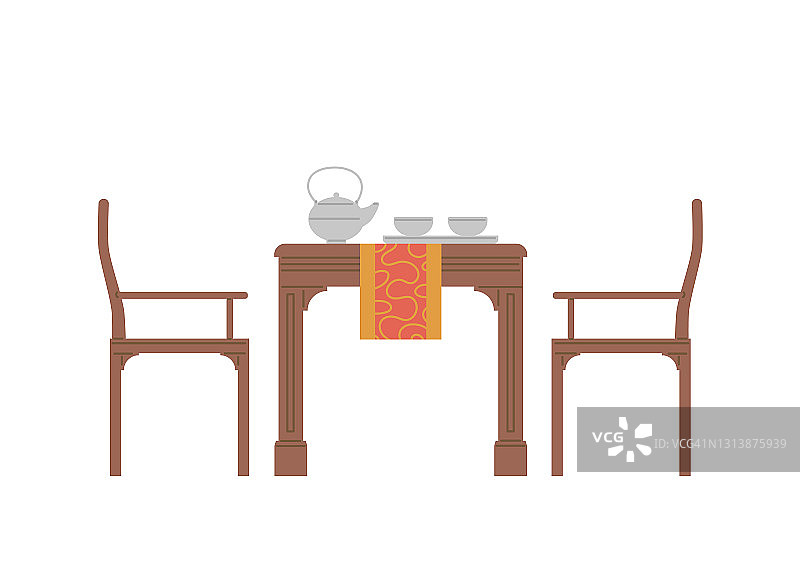 餐桌上的传统日本或中国茶道矢量插图图片素材