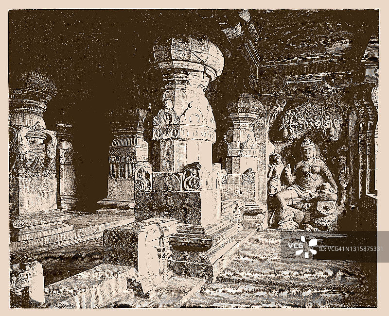印度艾罗拉洞穴因陀罗寺庙内部图片素材