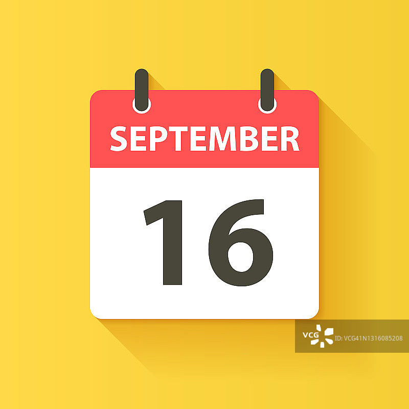 9月16日-每日日历图标在平面设计风格图片素材