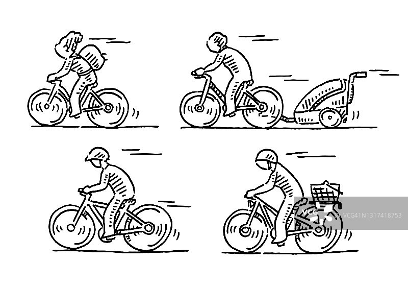自行车上画的一组人图片素材