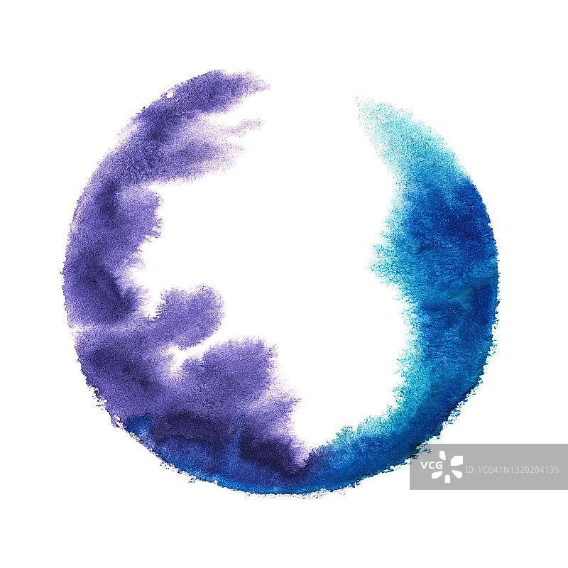 五颜六色的水彩球体。枯燥乏味的设计元素。蓝湿手画圆斑圆。图片素材
