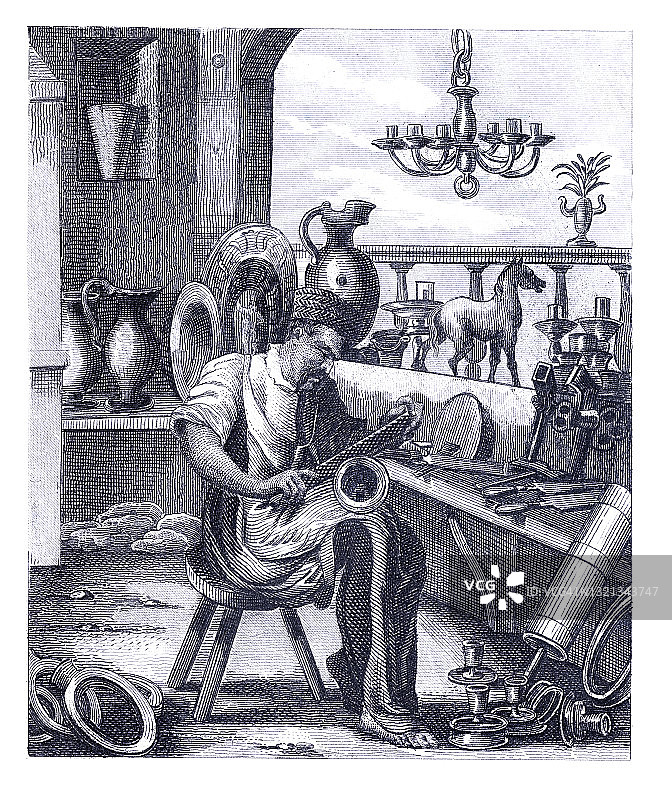铁匠在车间工作16世纪图片素材