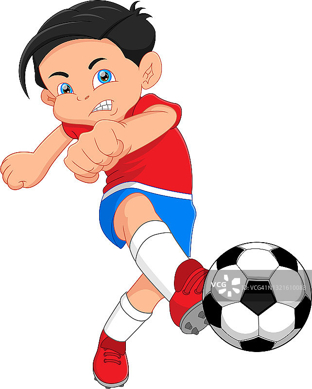 卡通男孩踢足球和踢球图片素材