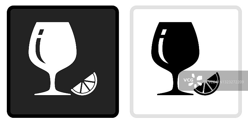 饮料玻璃图标上的黑色按钮与白色翻转图片素材