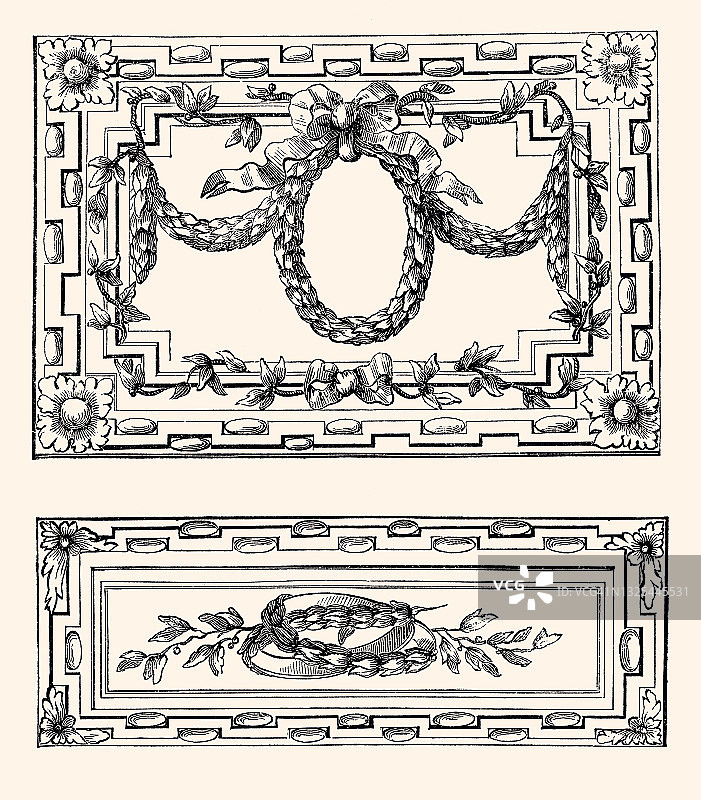 法国镶嵌装饰:路易十六风格，设计元素- xxxl与大量的细节-图片素材