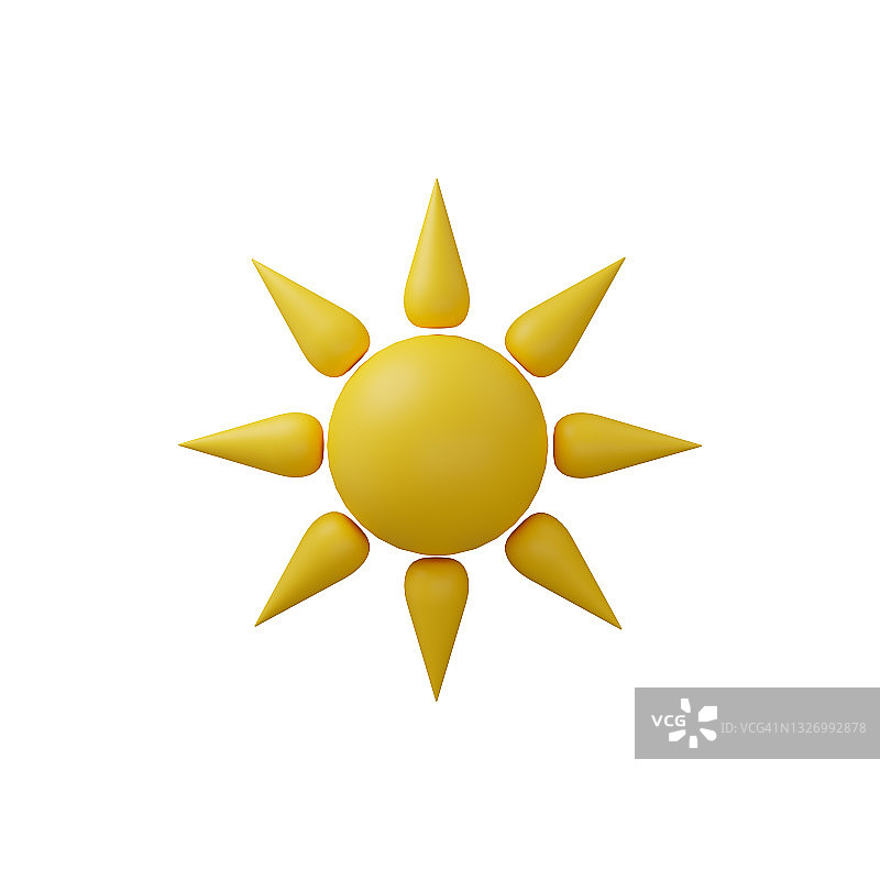 3d太阳插图孤立的白色背景。太阳3d图标孤立在白色图片素材