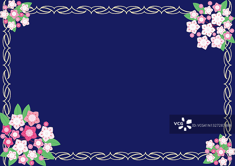 漂亮的卡米娅小花，观赏边界，深蓝色的背景图片素材