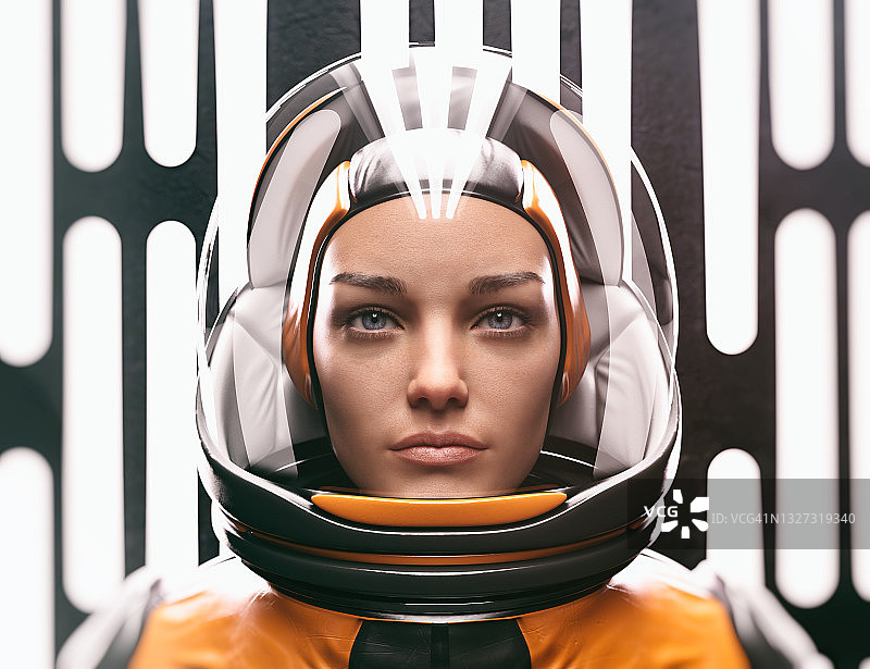 戴玻璃头盔的女宇航员。图片素材