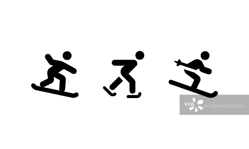 冬季运动矢量图标。滑雪、滑冰和滑雪的黑色符号孤立。矢量插图EPS 10图片素材