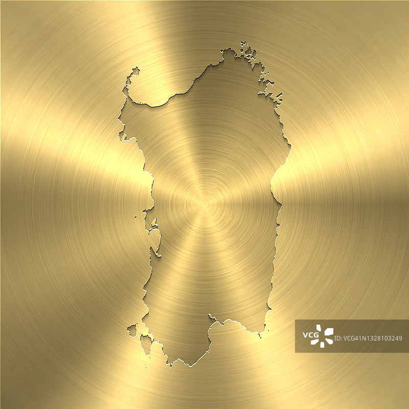 撒丁岛地图金色背景-圆形拉丝金属纹理图片素材
