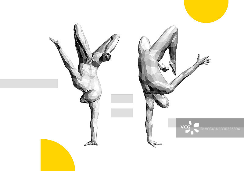 单手倒立的男人。体操运动员。3D矢量插图健身工作室，舞蹈课，瑜伽或有氧训练。图片素材