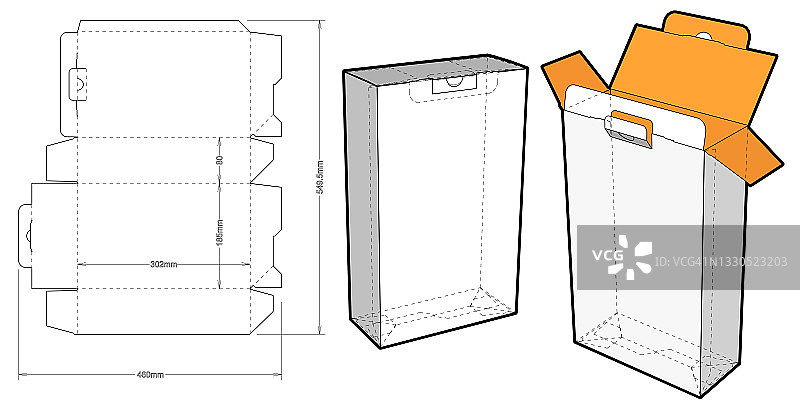 简单包装盒和模切图案。.eps文件是完整的，功能齐全。为真正的纸板生产准备。图片素材
