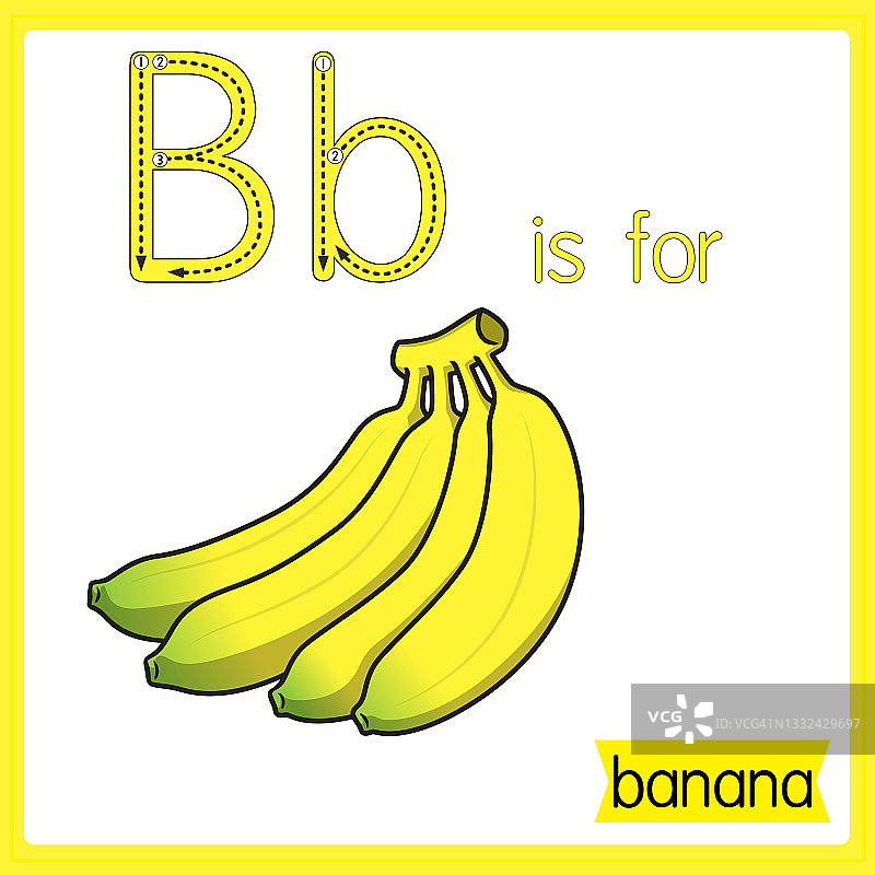 矢量插图学习字母为儿童与卡通形象。字母B代表香蕉。图片素材