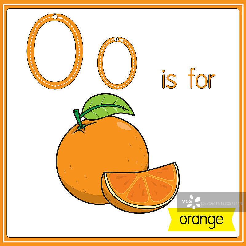 矢量插图学习字母为儿童与卡通形象。字母O代表橙色。图片素材