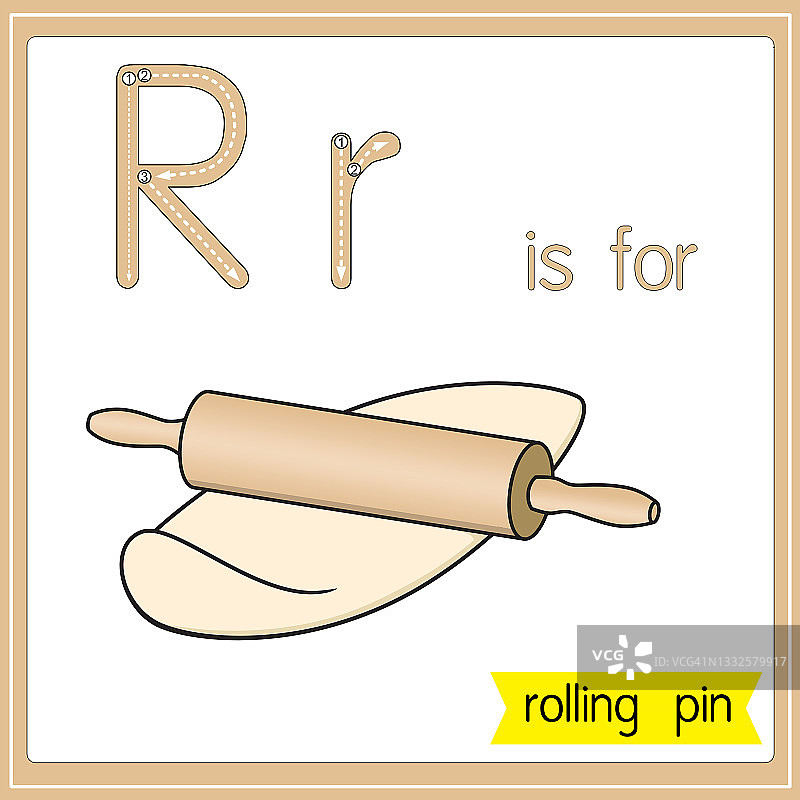 矢量插图学习字母为儿童与卡通形象。字母R代表擀面杖。图片素材