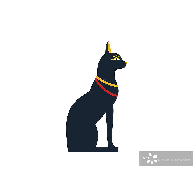 埃及古代神圣的黑猫雕像，平面矢量插图孤立。图片素材