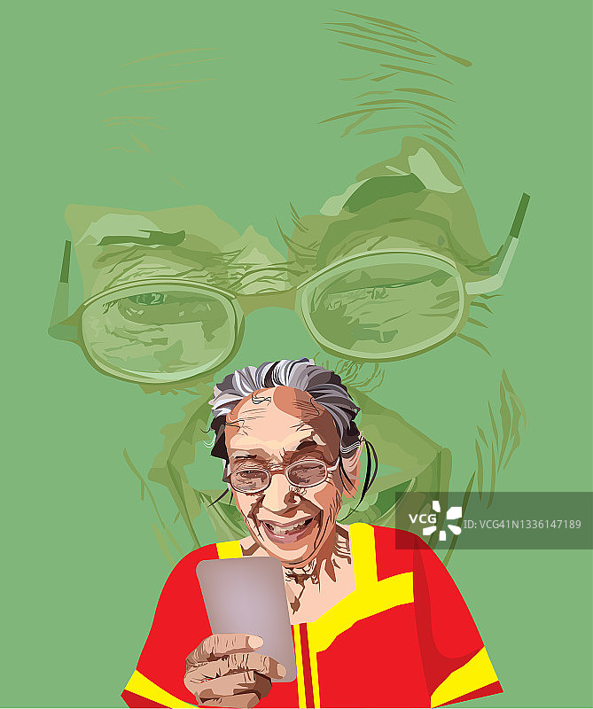 一位老妇人喜欢用手机和家人聊天图片素材