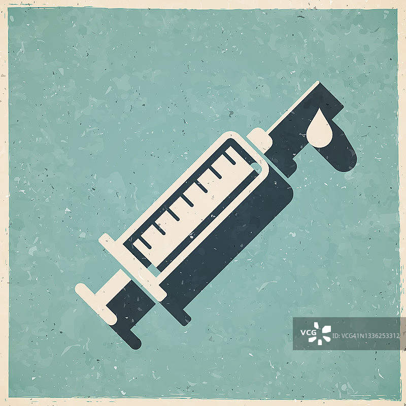 注射器注射-疫苗接种。复古风格的图标-旧的纹理纸图片素材