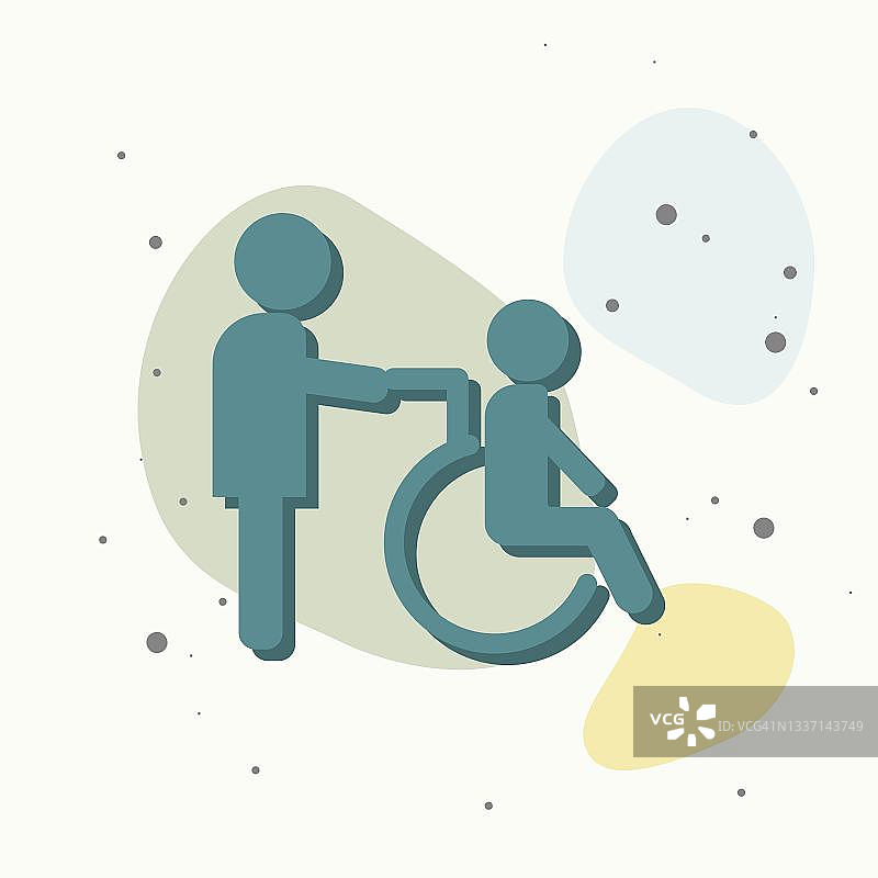 残疾人彩色矢量图像的研究。禁用与护士。轮椅图标背景。图片素材