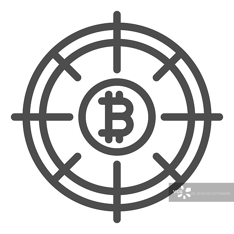 比特币目标线图标，加密货币概念，BTC目标矢量符号在白色背景上，轮廓风格图标的移动概念和网页设计。矢量图形。图片素材