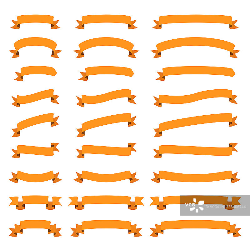 一套橙色缎带，横幅-白色背景上的设计元素图片素材