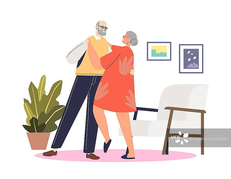 可爱的老年情侣跳探戈。老人和女人在退休后跳舞。积极的休闲活动图片素材