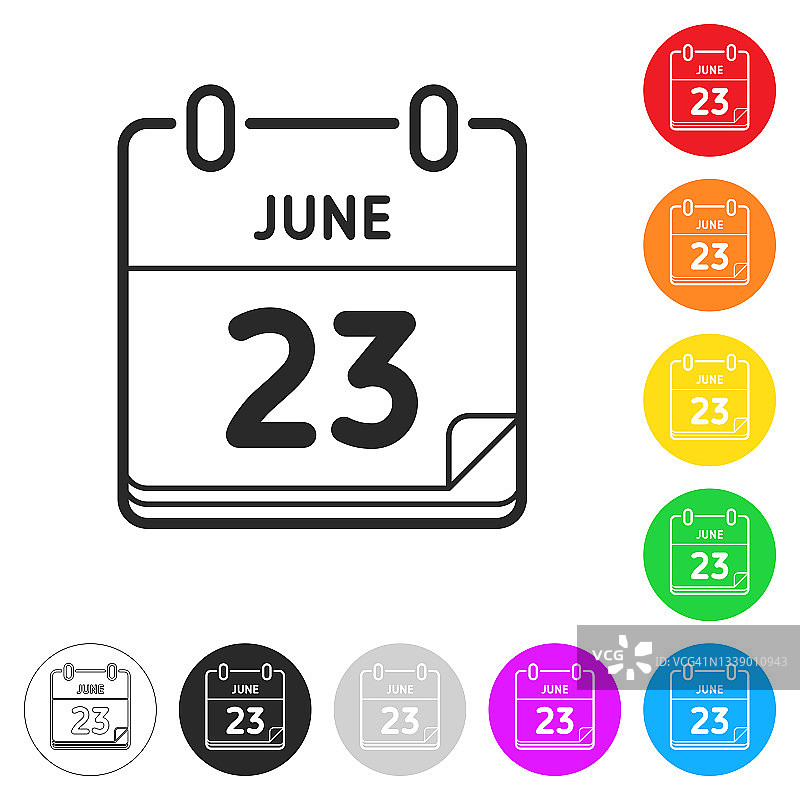6月23日。按钮上不同颜色的平面图标图片素材