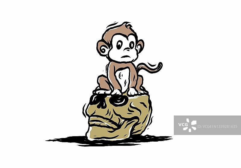 骷髅头和小猴子插画设计图片素材