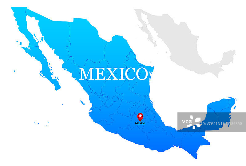 墨西哥蓝色地图与可编辑的地区图片素材