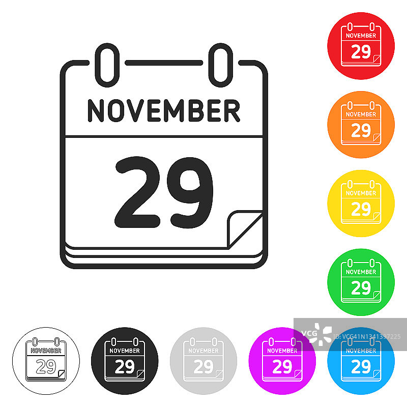 11月29日。按钮上不同颜色的平面图标图片素材
