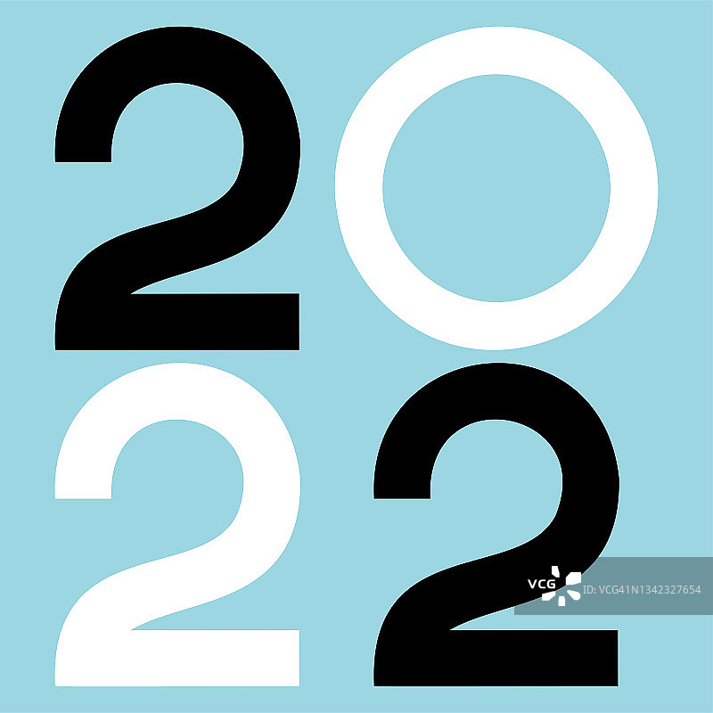 向量。2022年新年快乐标志文字设计。设计模板与2022印刷标志。2022年新年快乐符号集。极简主义背景的品牌，旗帜，封面，明信片。图片素材