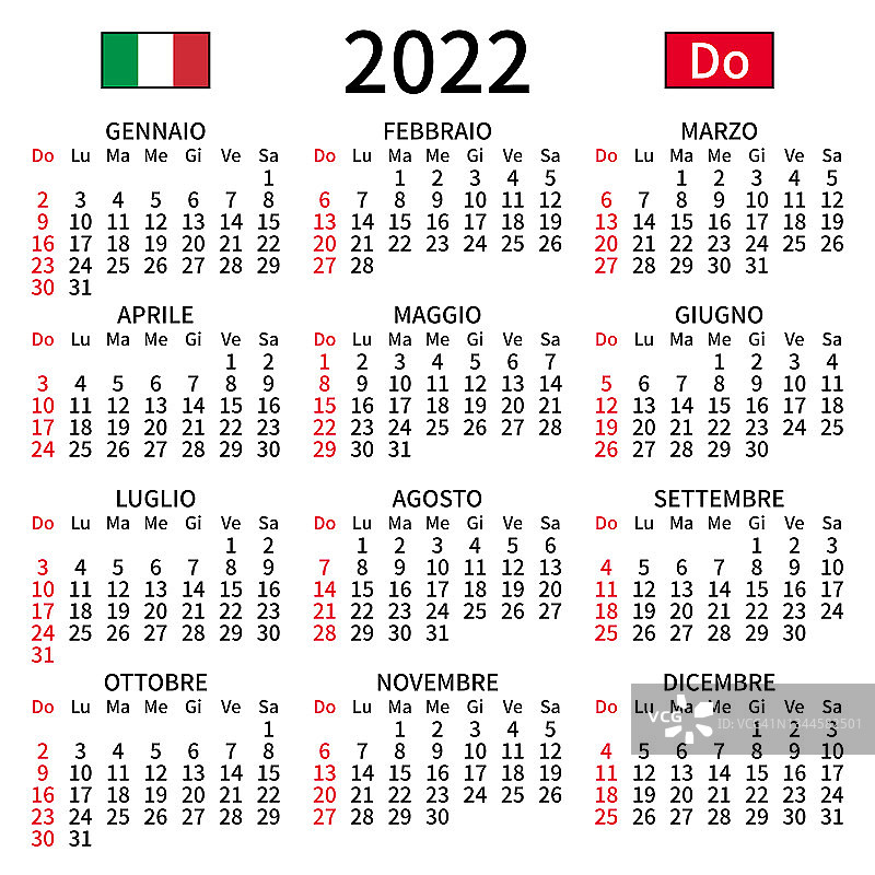 意大利日历2022年，周日图片素材