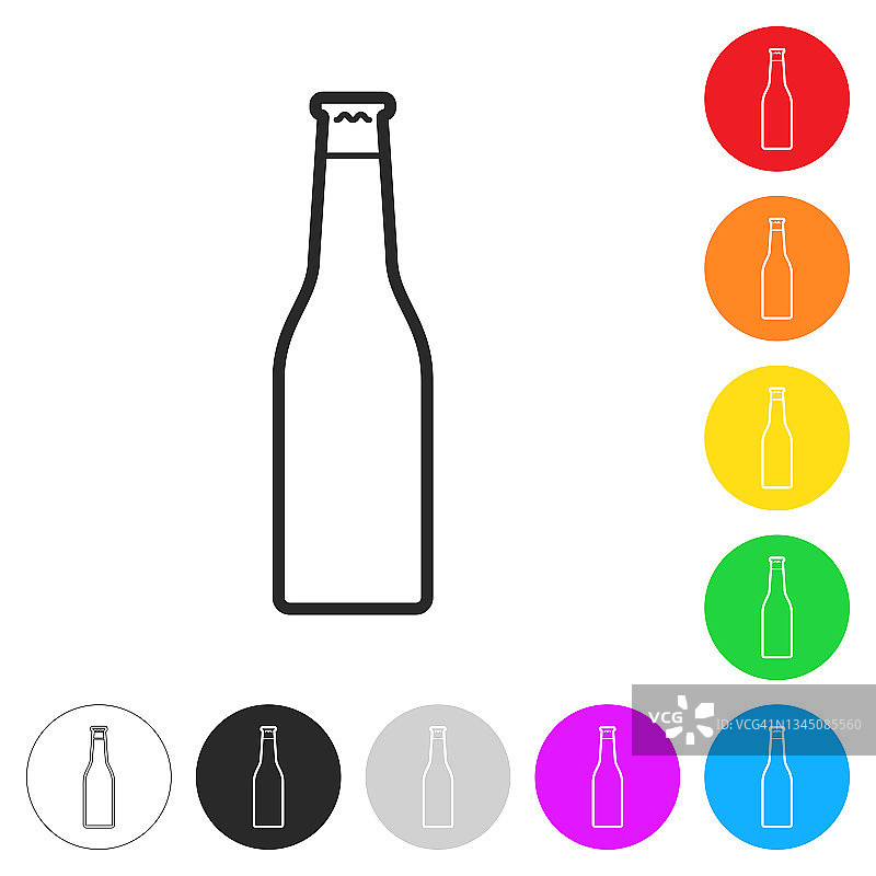 啤酒瓶。按钮上不同颜色的平面图标图片素材