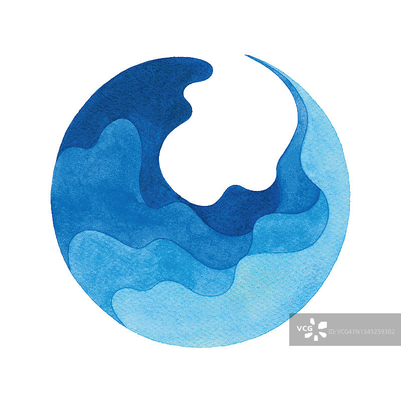 水彩画蓝色波浪圆圈框图片素材