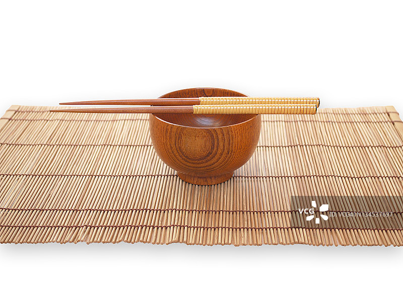 筷子与木碗竹席背景图片素材