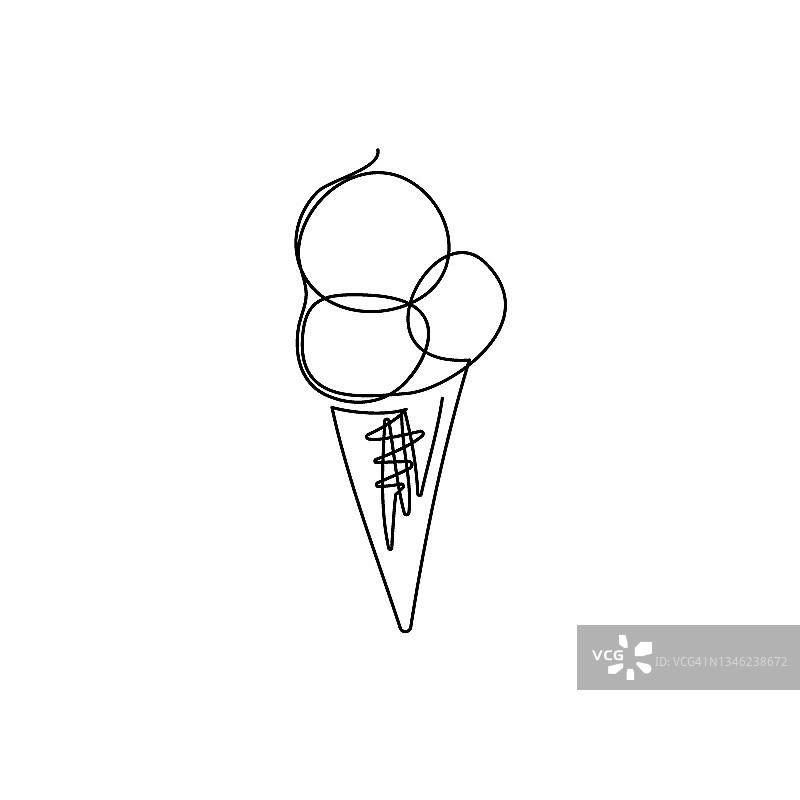 冰淇淋蛋筒连续画线。乳品，奶制品，食品的一条龙艺术。图片素材