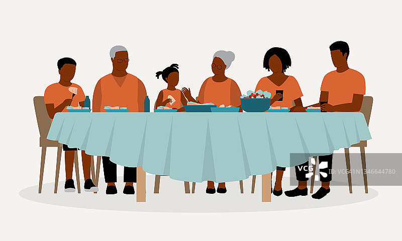 《三代黑人家庭共进晚餐》图片素材