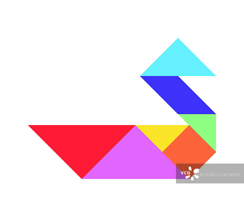 彩色七巧板拼图的鸟(鸭，鹅，天鹅)形状在白色的背景图片素材