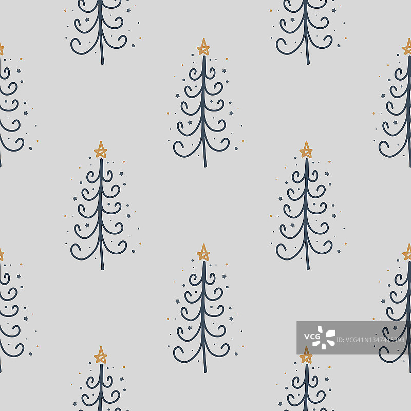 圣诞节和新年的象征树无缝的图案。向量可爱的打印。电子纸。设计元素。图片素材