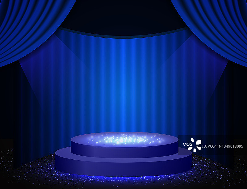 向量插图蓝色背景与闪亮的舞台讲台图片素材
