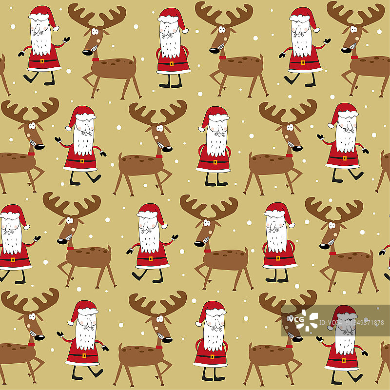 圣诞老人和驯鹿的无缝图案。图片素材