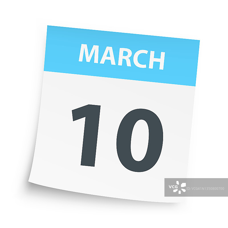 3月10日-每日日历在白色背景图片素材